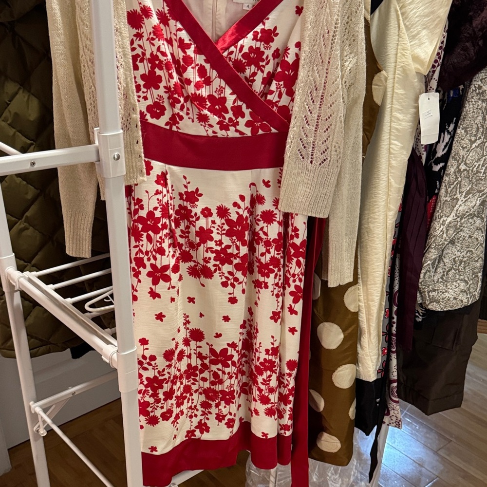 Floral Red and White Dress